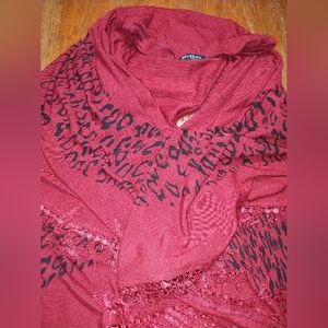 Bellissima Open Front Fringe Sleeveless Cardigan, Red / Burgundy, Size M…